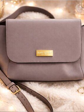 Kate Spade Taupe Leather Crossbody Bag Minimal Gold Logo